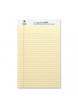 Business Source Legal Ruled Pad, Jr. Legal size, 8" x 5", Canary paper, 50 sheets, Dozen